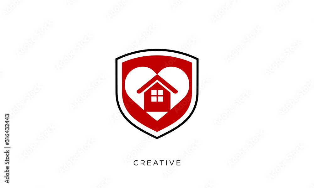 home love shield logo design vector icon home love shield logo design vector icon