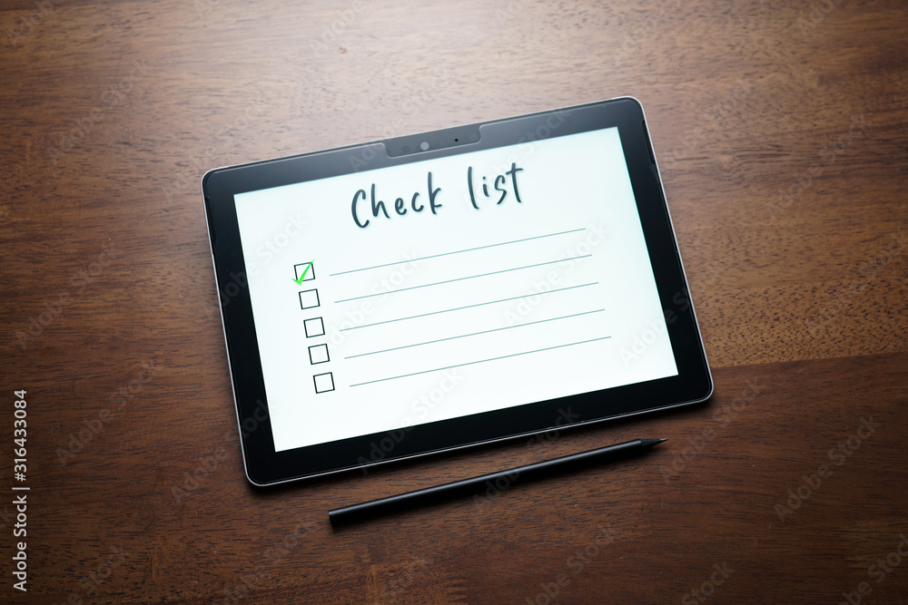 Checklist write on PC tablet Checklist write on PC tablet