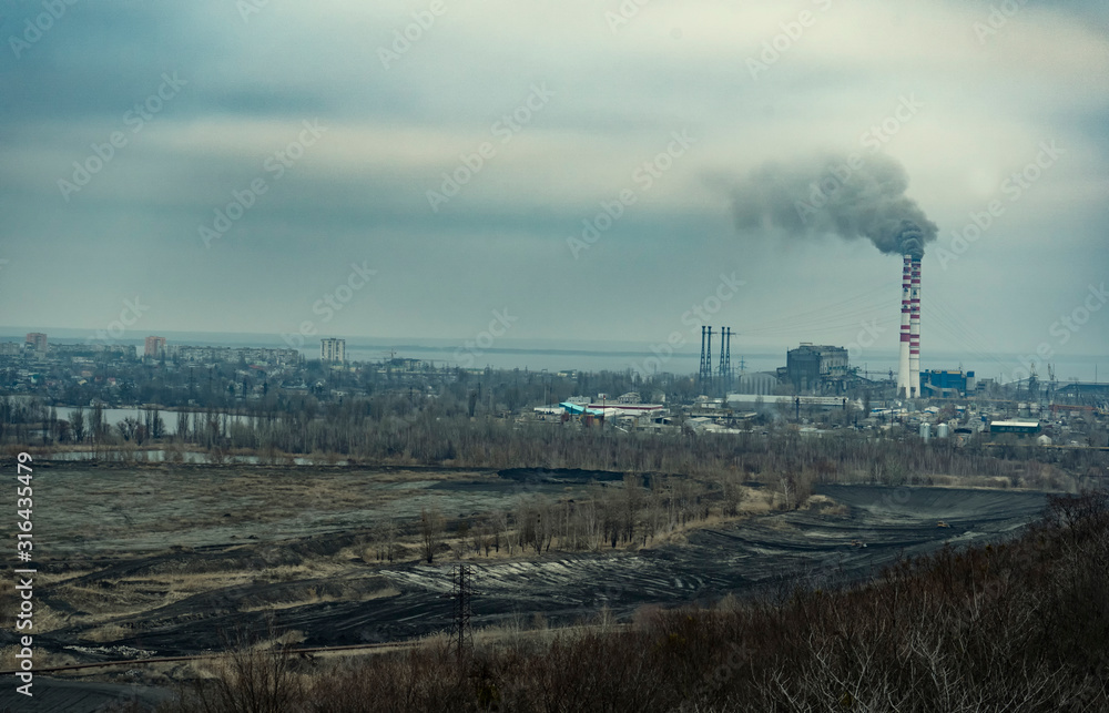 View of the industrial area of the city, harmful emissions