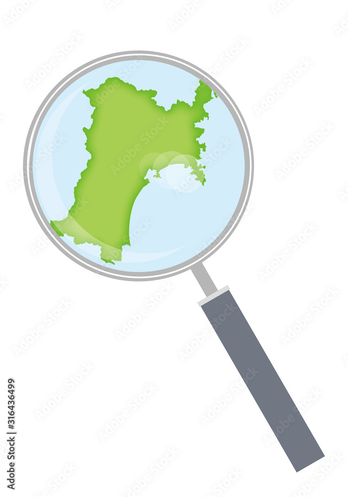 虫眼鏡と都道府県別の日本地図のイラスト 宮城県 47都道府県別データ グラフィック素材 Stock Vector Adobe Stock