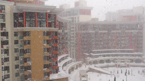 Snowflakes Moving Upword City Slow Motion