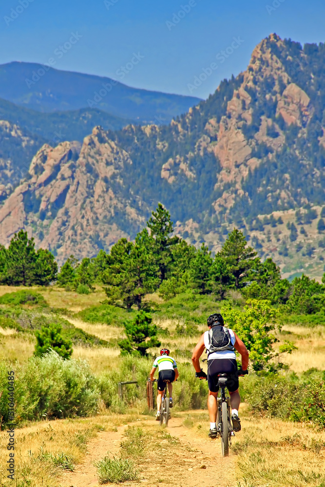 Mountain bikers on a trail in Boulder, Colorado