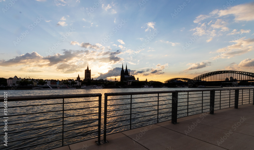 The city of Cologne at sunset