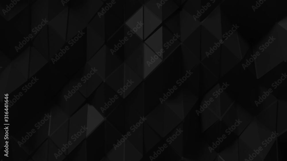 Abstract Polygonal Geometric Surface Loop 7 Black: elegant, smooth animation of a deep charcoal black triangular polygon mesh. Clean low poly motion background. Minimal space grey 3D animation. 4K 