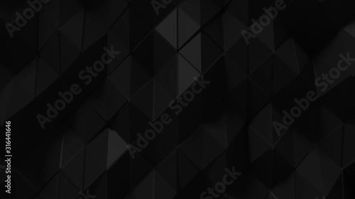 Abstract Polygonal Geometric Surface Loop 7 Black: elegant, smooth animation of a deep charcoal black triangular polygon mesh. Clean low poly motion background. Minimal space grey 3D animation. 4K 