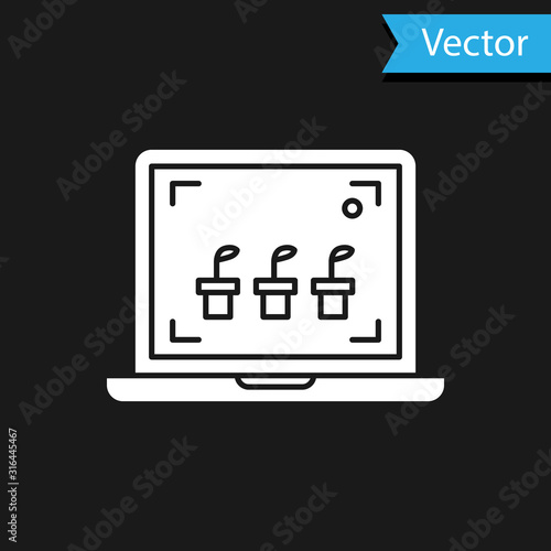 White Smart farming technology - farm automation system icon isolated on black background. Vector Illustration