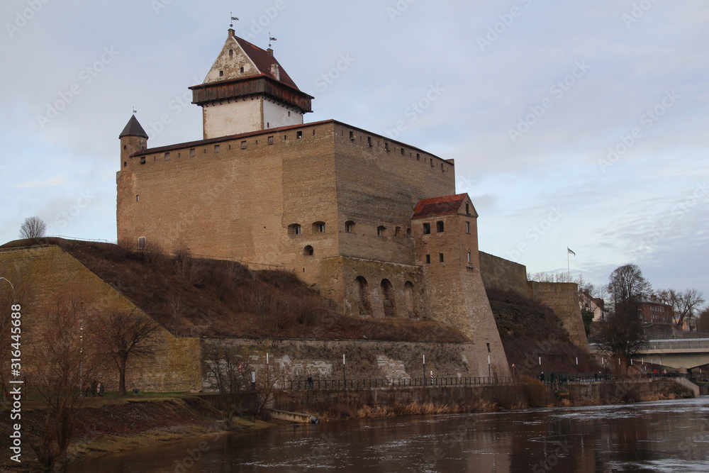 The castle of Narva, Estonia, at sunset