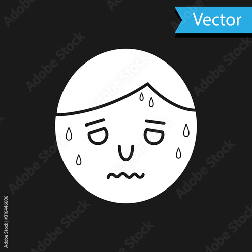 White Man with excessive sweating icon isolated on black background. Vector Illustration