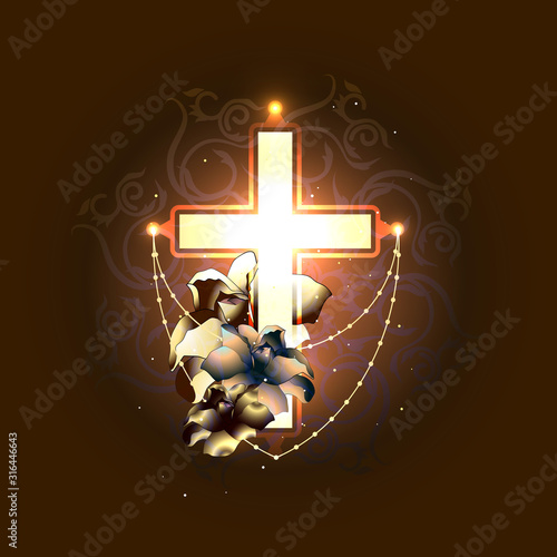 Vector illustration concept of the end of life death. Candles are burning and flowers are lying by the candles. Christian religion rite.