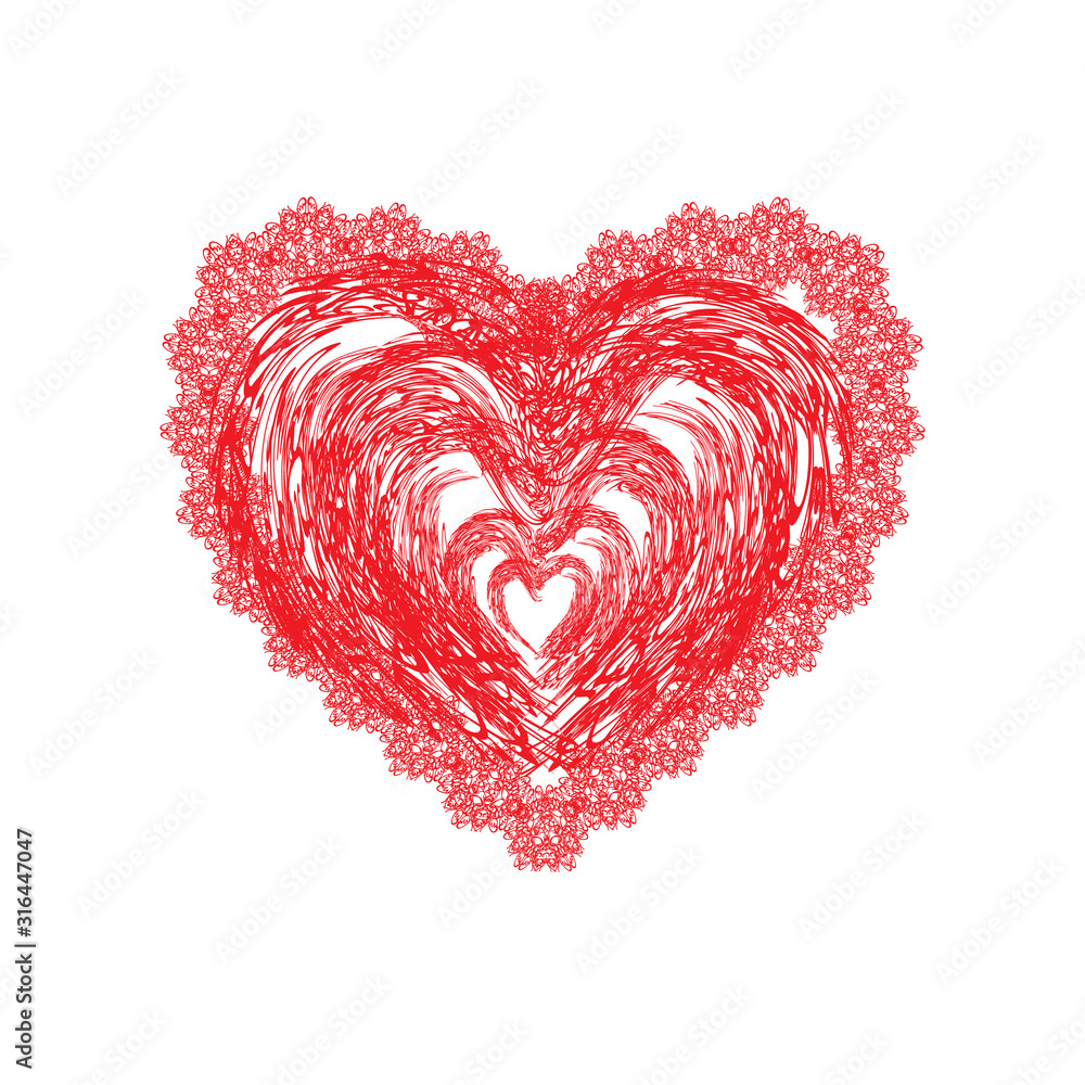 Red lacy heart for Valentines day. Vector illustration on isolated background. Red lacy heart for Valentines day. Vector illustration on isolated background.