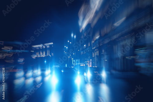 blurred abstract city / bokeh car lights background in night city, traffic jams, highway, night life