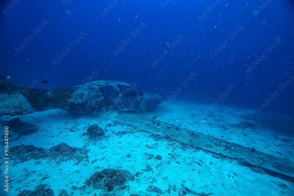 airplane scuba wreck / diving site airplane, underwater landscape air crash in the sea