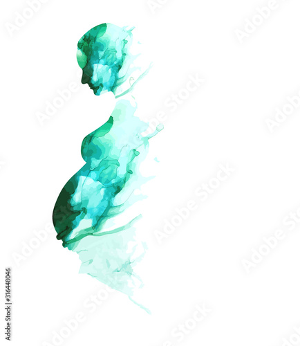 The silhouette of a pregnant woman. Mixed media. Happy Mother's Day. Vector illustration