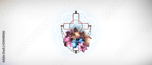 Vector illustration concept of the end of life death. Candles are burning and flowers are lying by the candles. Christian religion rite.