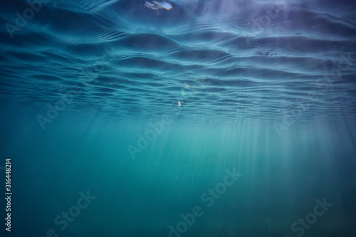 ocean water blue background underwater rays sun / abstract blue background nature water © kichigin19