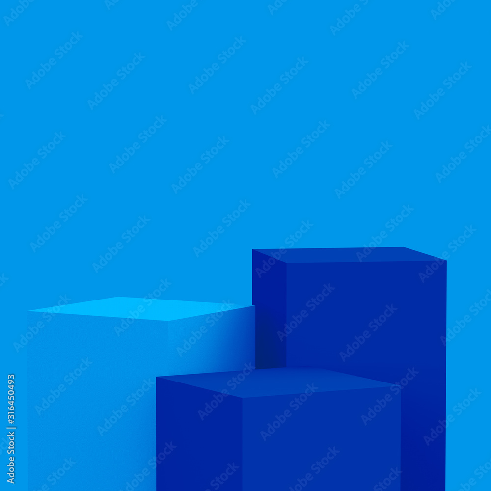 3d blue cubes square podium minimal studio background. Abstract 3d geometric shape object illustration render. Phantom blue color.Display for technology Innovation product. 3d blue cubes square podium minimal studio background. Abstract 3d geometric shape object illustration render. Phantom blue color.Display for technology Innovation product.