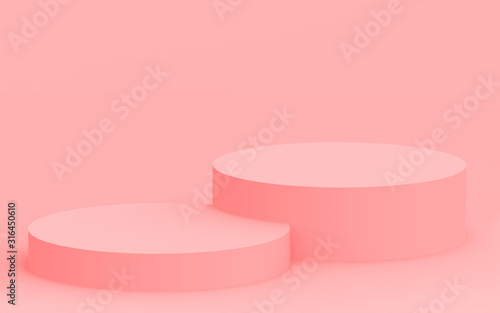 3d pink cylinder podium minimal studio background. Abstract 3d geometric shape object illustration render. Display for valentine product.