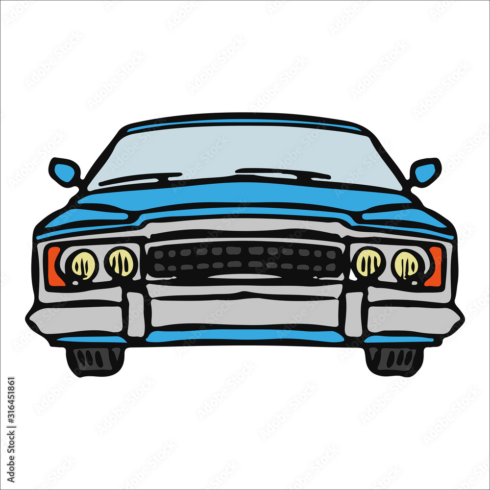 Passenger classic car. Front view. Vector drawing. Isolated object on a white background. Isolate.