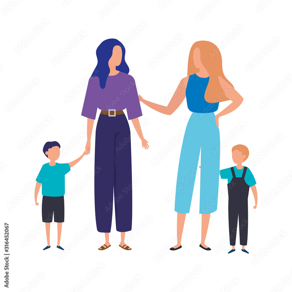 mothers with sons avatar characters vector illustration design