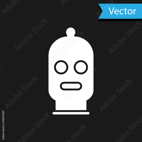 White Balaclava icon isolated on black background. A piece of clothing for winter sports or a mask for a criminal or a thief. Vector Illustration