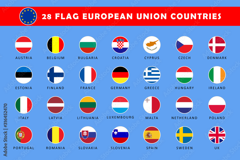 Set of 28 European Union Countries Flag Round 3d Stock Vector | Adobe Stock