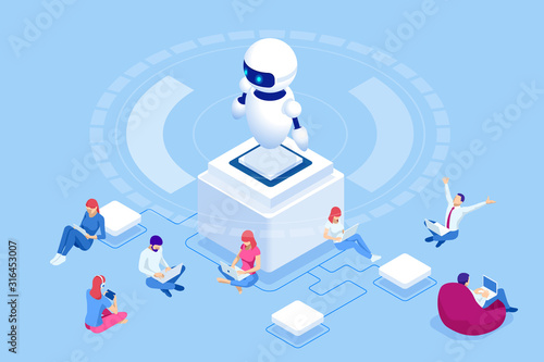 Isometric Cybersports competition. Cybersport arena with gamers. Online game tournament in player vs player format. Cybersport competition with winner cup.