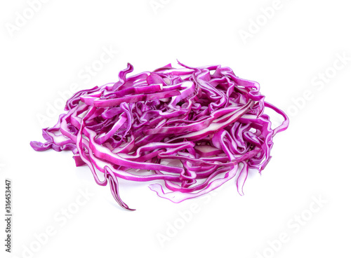 Purple cabbage slices on white background