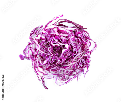 Purple cabbage slices  on white background