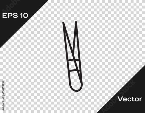 Black line Eyebrow tweezers icon isolated on transparent background. Cosmetic tweezers for ingrown hair. Vector Illustration