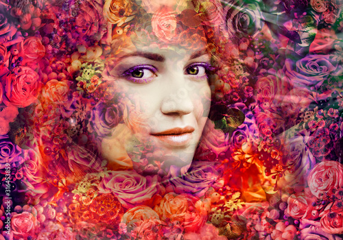  Art portrait of a woman in flowers