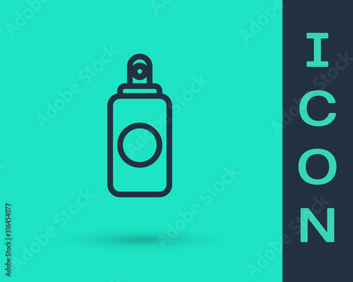 Black line Spray can for air freshener, hairspray, deodorant, antiperspirant icon isolated on green background. Vector Illustration