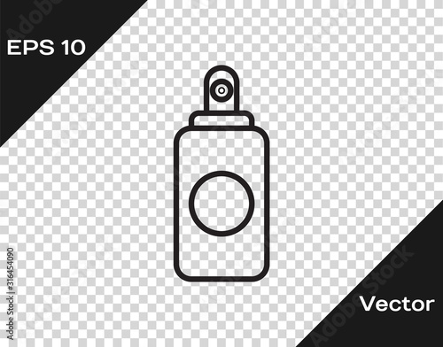 Black line Spray can for air freshener, hairspray, deodorant, antiperspirant icon isolated on transparent background. Vector Illustration