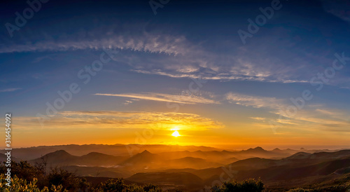 Panorama of Sunset in Mountains from View