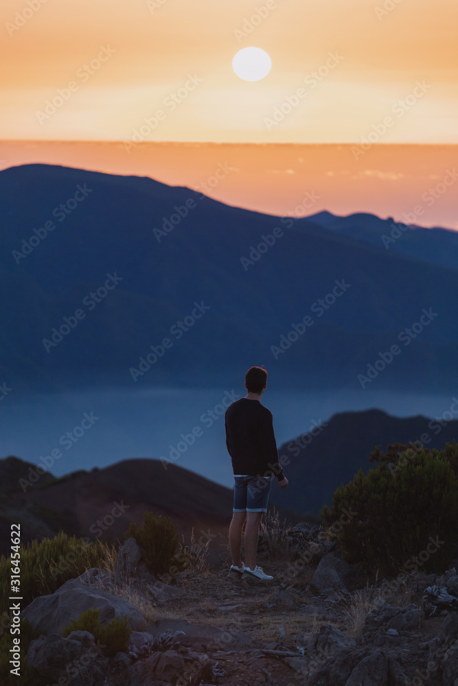 Man on top of Pico Ruivo, Madeira.
