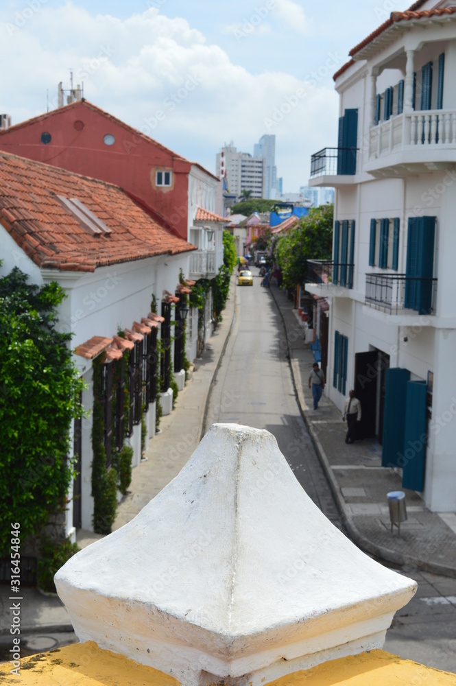 View of a street of cartagena, at downtown, in colombia