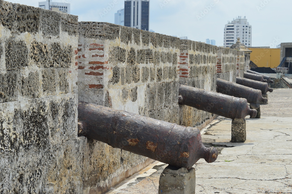 Cartagena/Colombia: Old cannons of historical and colonial city