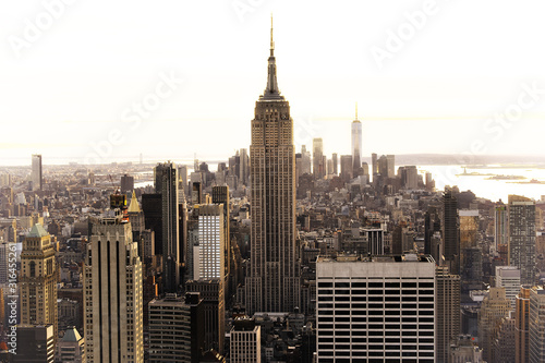 New york City architecture with Manhattan skyline at dusk   NY  USA. View from above.