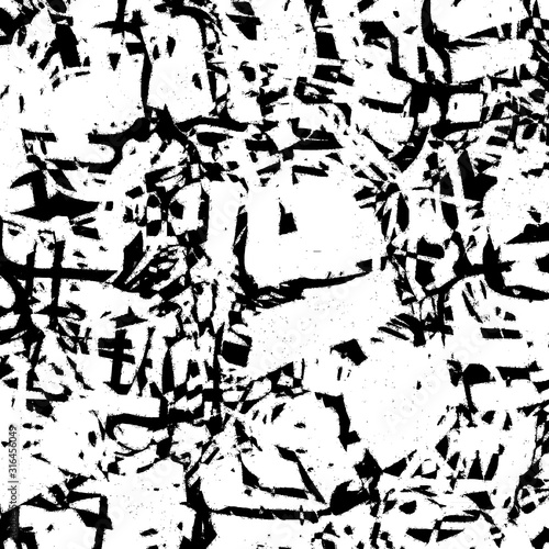 Grunge black and white. Dark abstract texture. Dirty destroyed background. Old vintage surface. Pattern of dirt  dust  scratches  chips