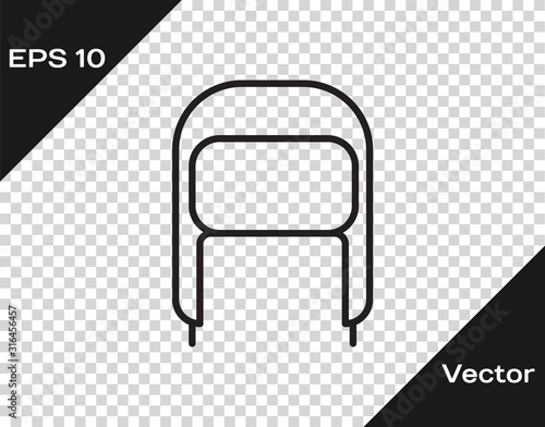 Black line Winter hat with ear flaps icon isolated on transparent background. Vector Illustration