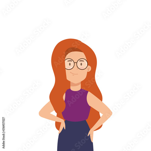 beautiful woman with red hair and eyeglasses vector illustration design