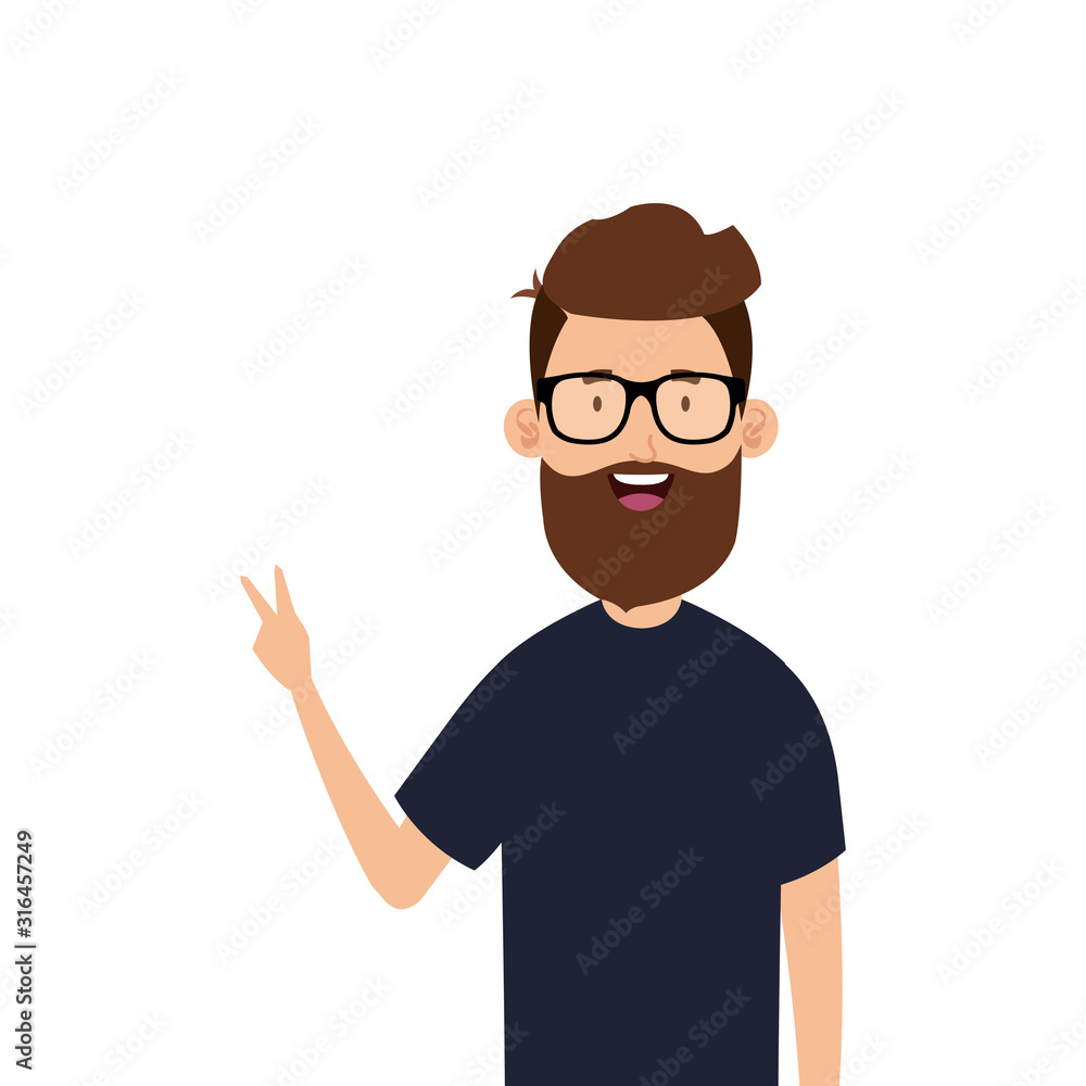 young man with beard and eyeglasses avatar character vector illustration design