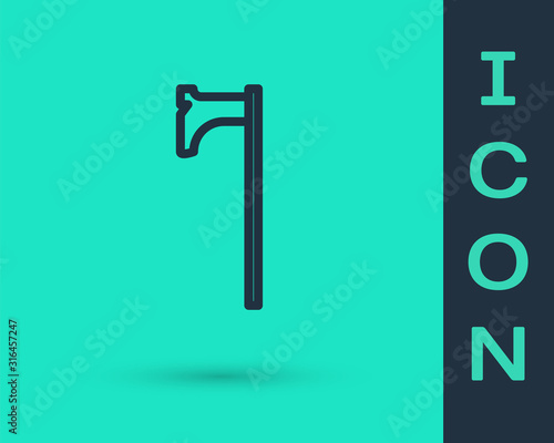 Black line Medieval axe icon isolated on green background. Battle axe, executioner axe. Medieval weapon. Vector Illustration