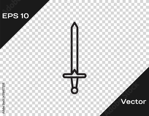 Black line Medieval sword icon isolated on transparent background. Medieval weapon. Vector Illustration