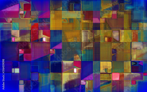 rendu numérique d'une composition géométrique, abstraite, rythmée par les couleurs