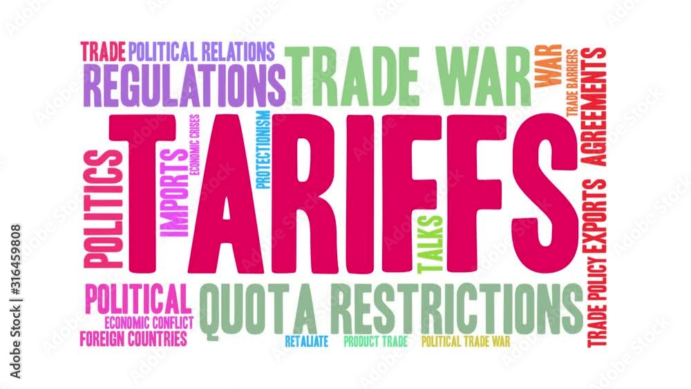 Tariffs animated word cloud on a white background. Tariffs animated word cloud on a white background.