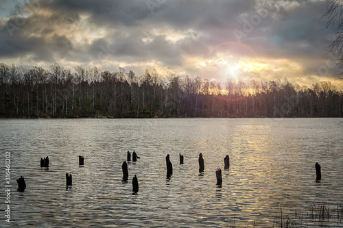 Winter sunrise over the lake photo