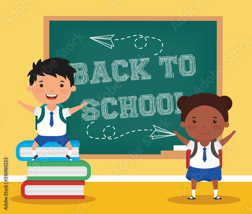 back to school card with interracial students