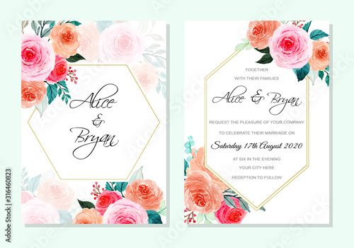  wedding card with floral watercolor