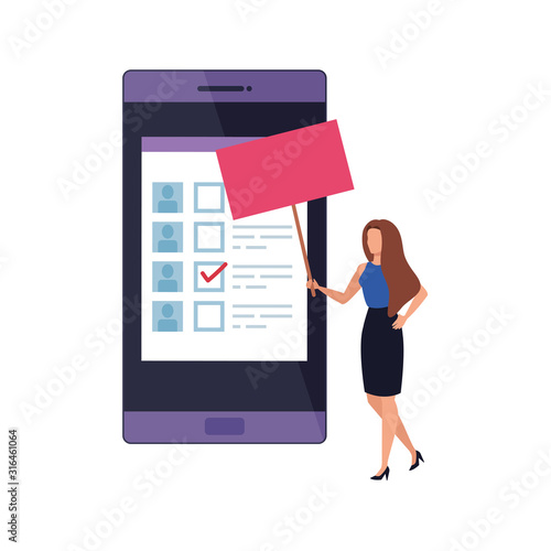 business woman with smartphone for vote online design