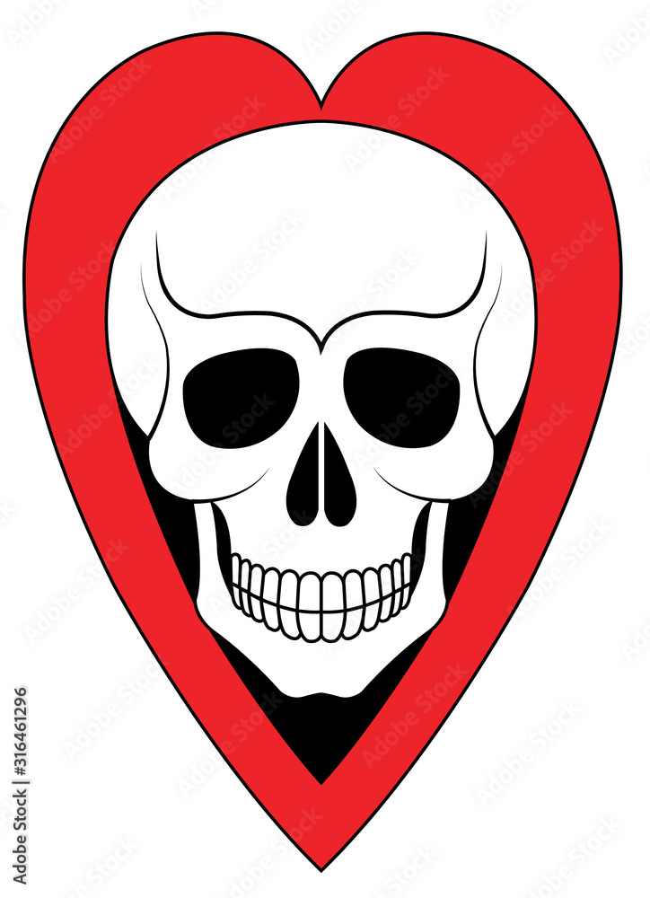 Art Heart mix Skull Tattoo. Hand drawing and graphic vector.